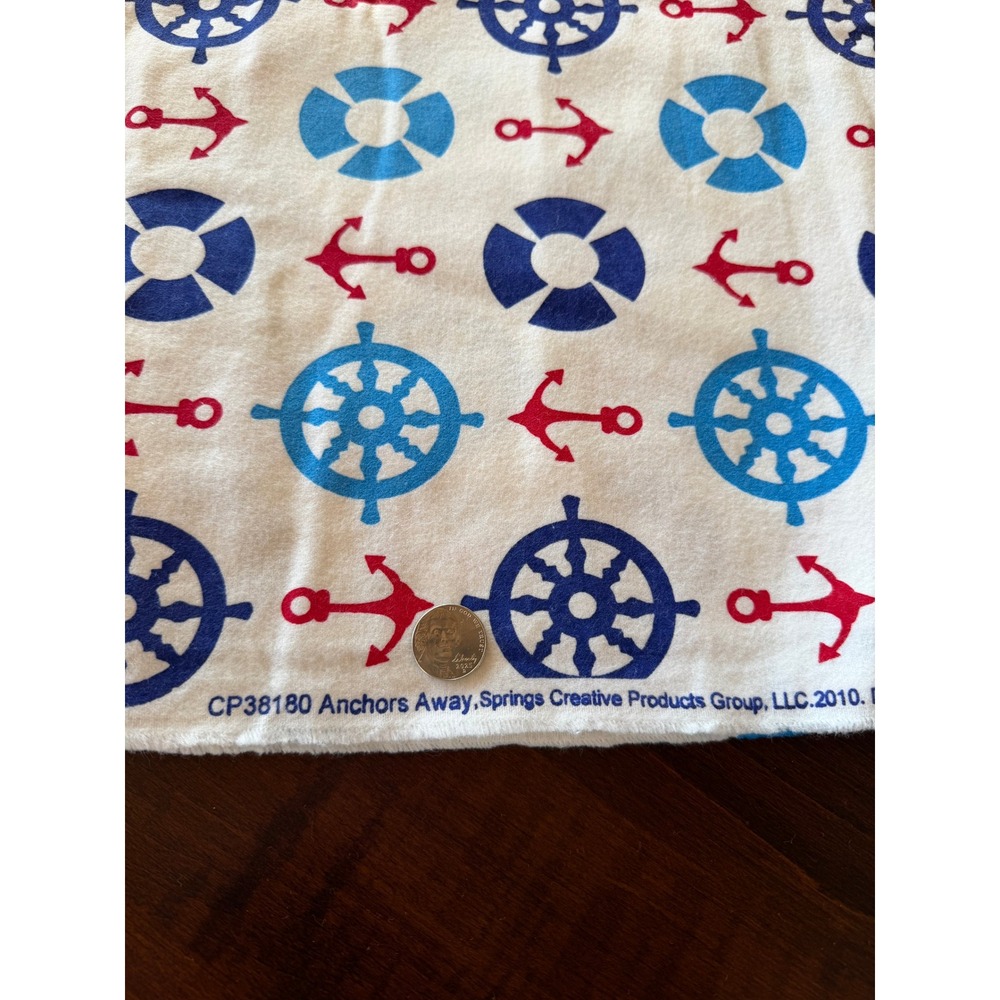 Springs Creative Anchors Away Cotton Fabric Nautical Red Blue Ship Wheel 2.5 Yd